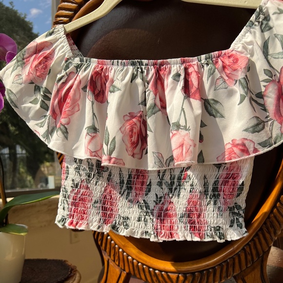 Girls Shirred Floral Tube Crop Top - Picture 6 of 14